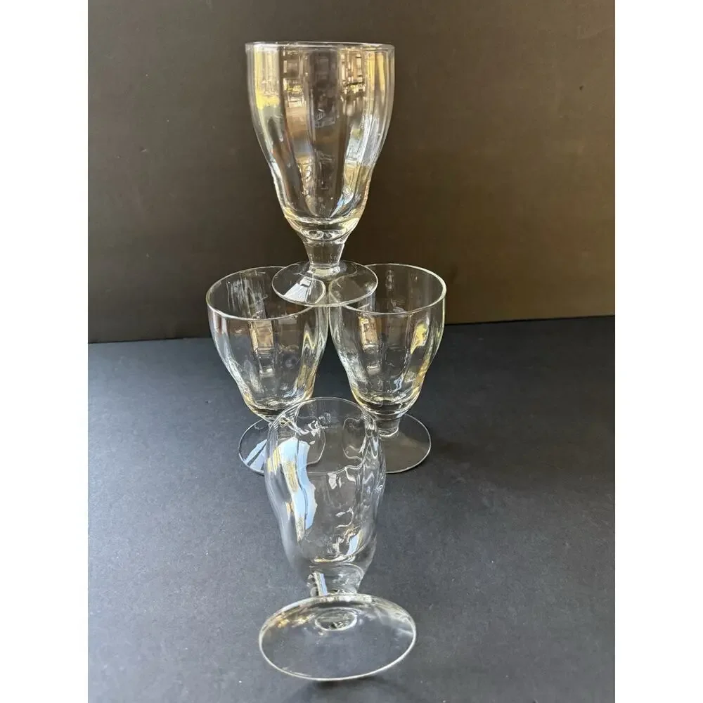 Vintage Juice Dessert Goblet Glasses Set (4) Footed Clear Glass Ice Tea Retro